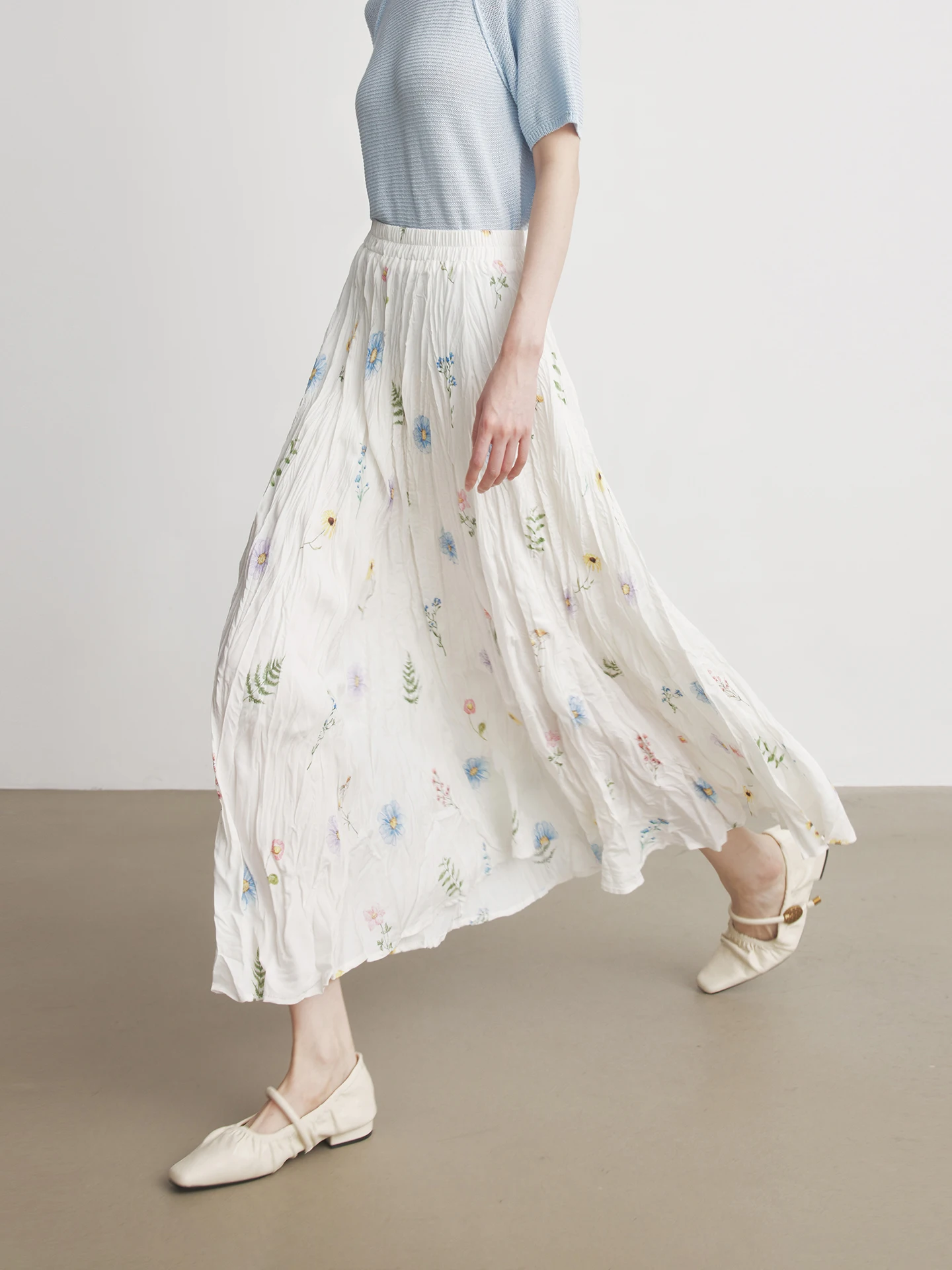 

Юбка Annata White с цветочным принтом, плиссированная, тонкая, летняя, женская, с высокой талией, А-силуэт, для повседневной носки, для работы, для прогулок