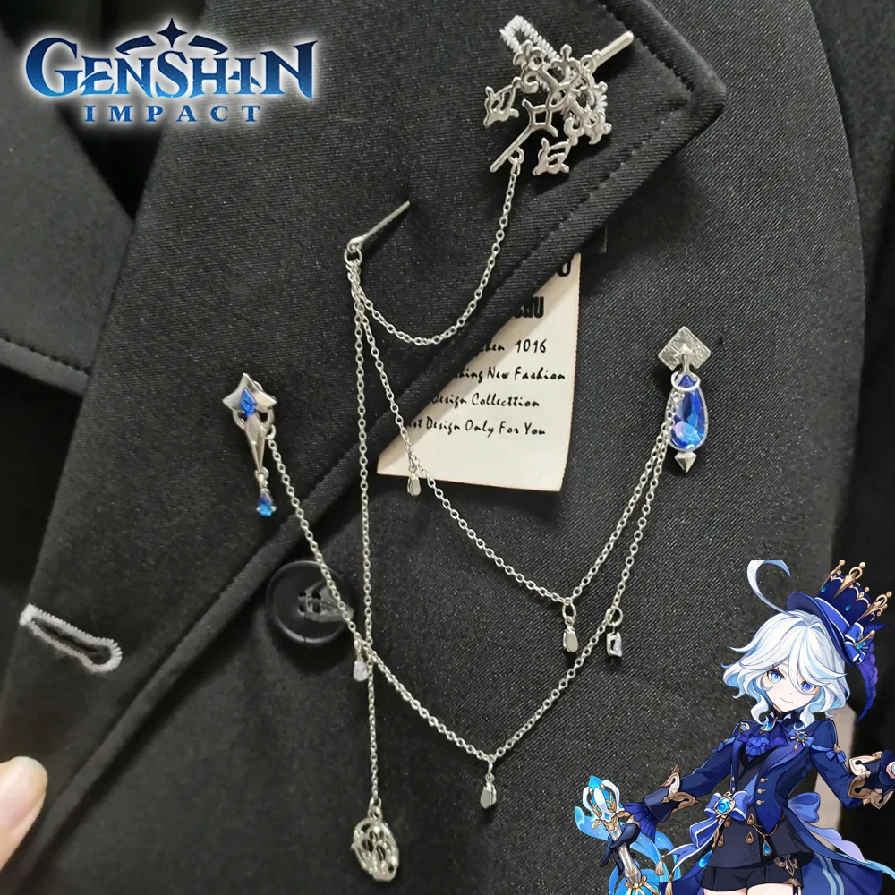 

Брошь Furina Game Genshin Impact Fontaine, брошь для косплея, модная цепочка с кисточками, значок, костюм, булавки для корсажа, ювелирные аксессуары