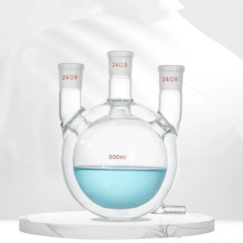 

250/500/1000ml Glass Covered Double-Layer Jacketed Round Bottom Flask, Three Necked Flask, Double-layer Lab Reaction Kettle
