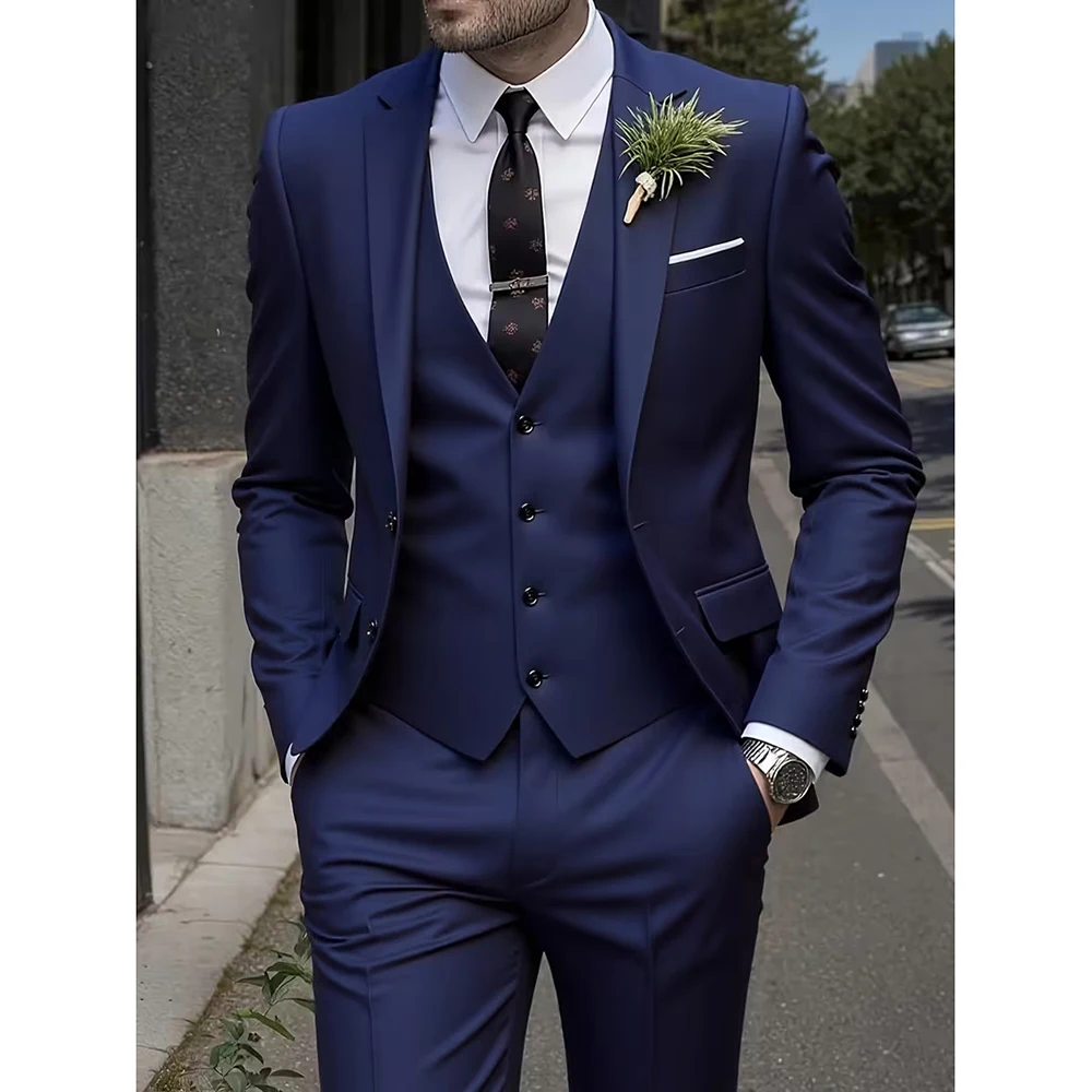 

Elegant Men's Wedding Suits 3 Piece Jacket Vest Pant Sets High Quality Single Breasted Notch Lapel Male Wedding Banquet Clothing