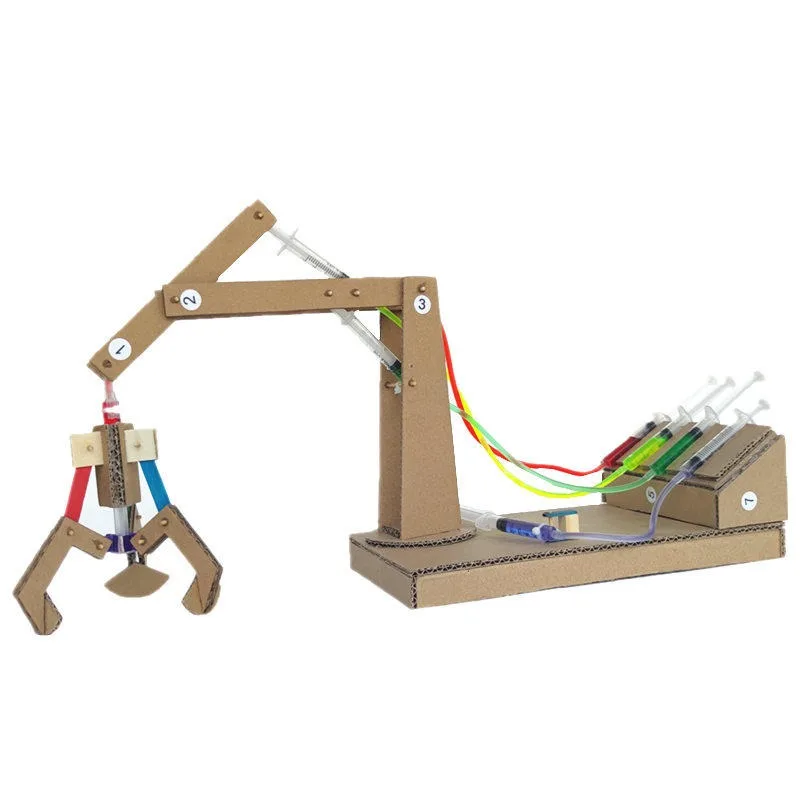 Corrugated hydraulic doll grabbing robotic arm handmade DIY material package experiment primary school students small production