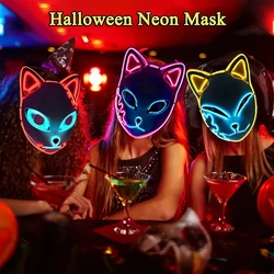 2023 Halloween Neon Mask Cosplay Japanese Anime Neon LED Demon Slayer Mask Halloween Party Costume Props