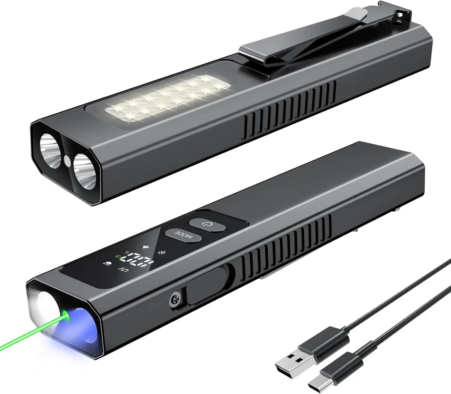 EDC مصباح يدوي مسطح 4 في 1 جيب مصباح يدوي مغناطيسي عالي التجويف ضوء العمل مع شعاع أخضر وضوء الأشعة فوق البنفسجية وضوء تحذير · تخفيضات ساخنة #2