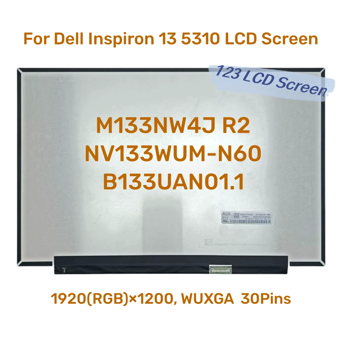 

For Dell Inspiron 13 5310 LCD Screen M133NW4J R2 NV133WUM-N60 B133UAN01.1 13.3 Inch 30Pins Non-Touch Laptop Display