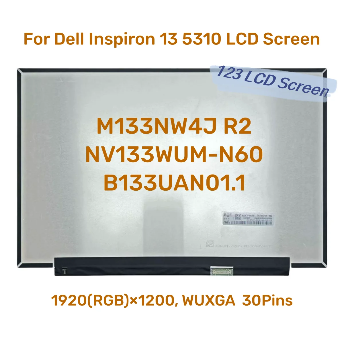 For Dell Inspiron 13 5310 LCD Screen M133NW4J R2 NV133WUM-N60 B133UAN01.1 13.3 Inch 30Pins Non-Touch Laptop Display