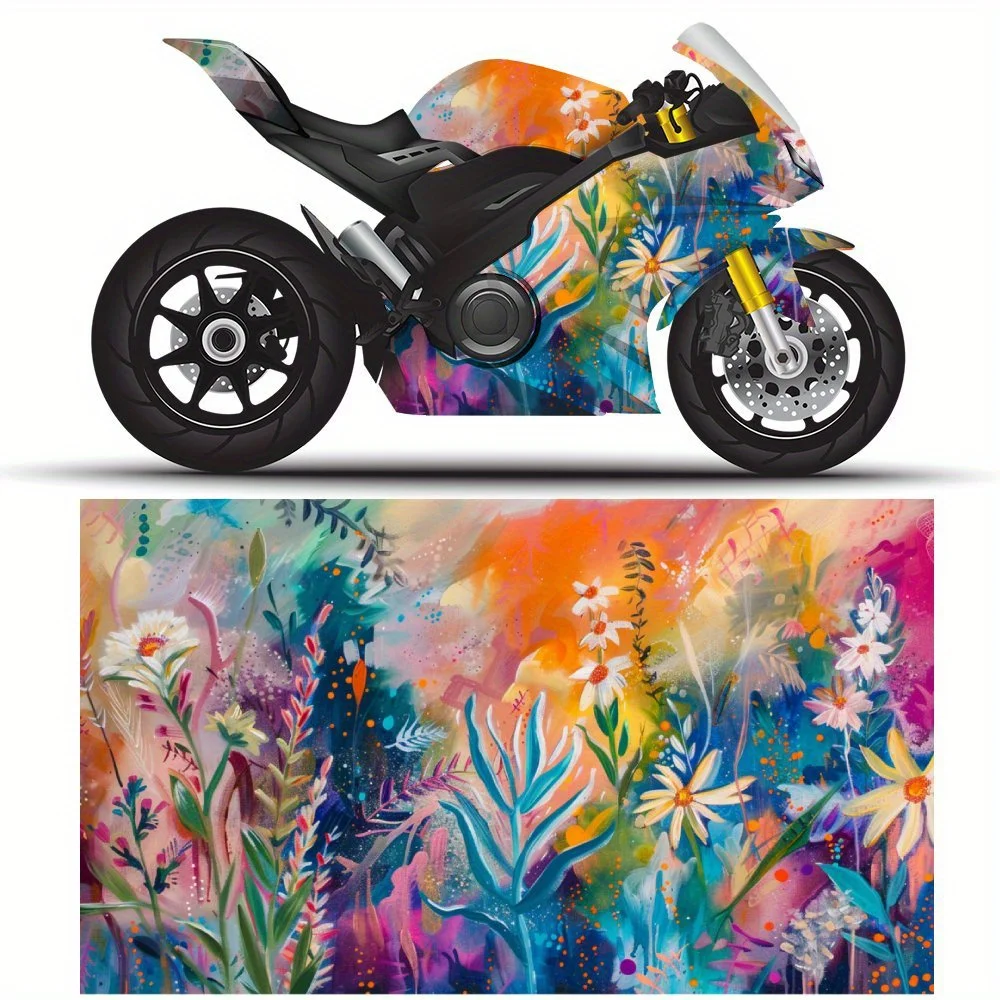 

Самоклеящаяся наклейка из ПВХ для мотоцикла, 2 шт., с ярким цветочным узором, пленкой для кузова мотоцикла, подходит для большинства мотоциклов
