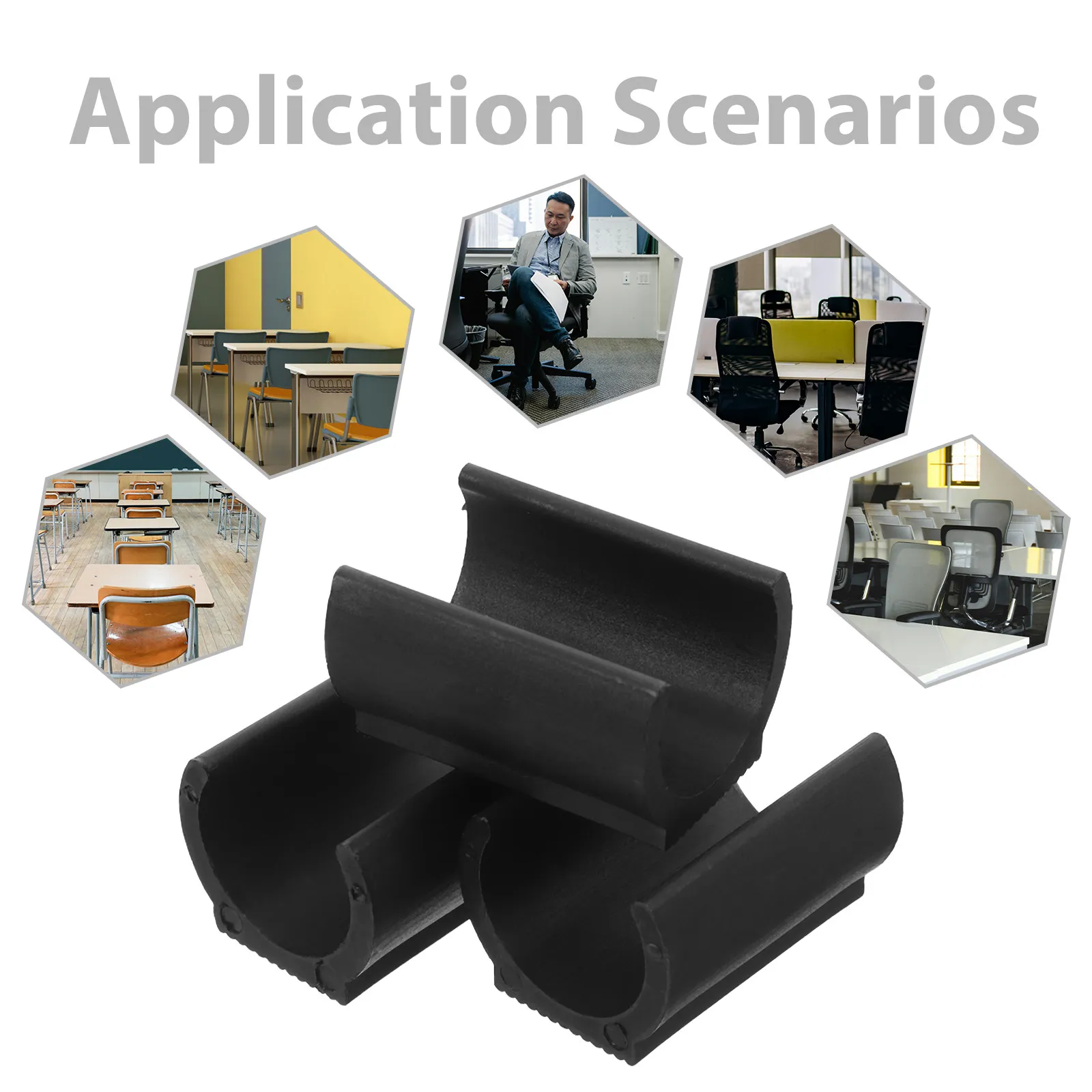 20Pcs Plastic Pipe Clips Chair Foot Pads Black Non Slip Tube Clamp U Shape Brackets Furniture Leg Protectors Office Dining Bar