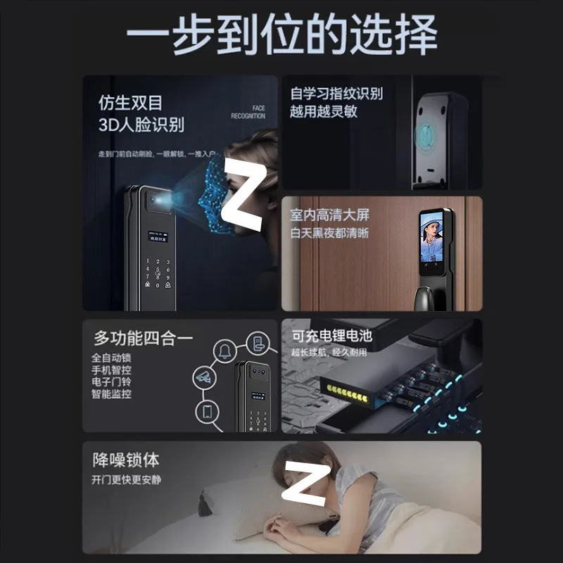 Smart Fingerprint Lock for Home Use Automatic Face Recognition Door Lock Security Deadbolt with Video Doorbell and Keypad
