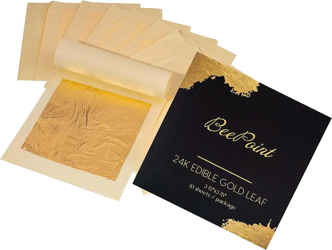 

24K Gold Leaf Sheets, Cake Decorating, Baking Cooking Art, DIY Projects, Gilding Craft, Makeup and Home, 3.5 in, 50 PCs