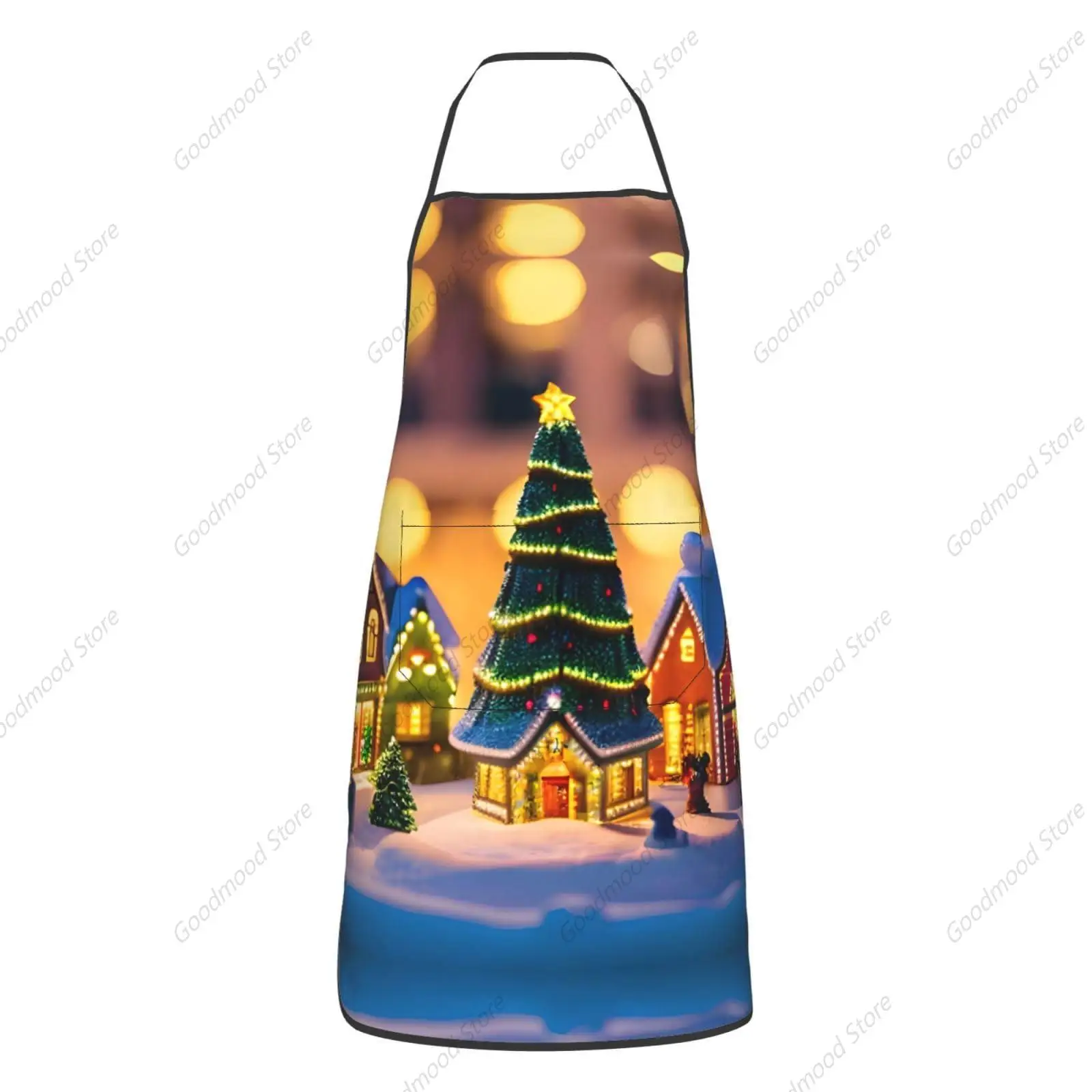 Christmas Village Print 1 Pack Apron For Women With Pockets, Adjustable Chef Aprons For Cooking, Bbq & Grill