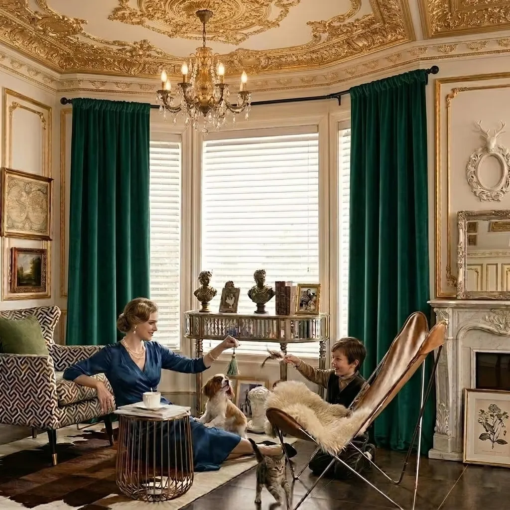 

Jinchan Luxury Velvet Blackout Curtains Light Blocking Thermal Noise Reducing Olive Green Gold Bedroom Living Room