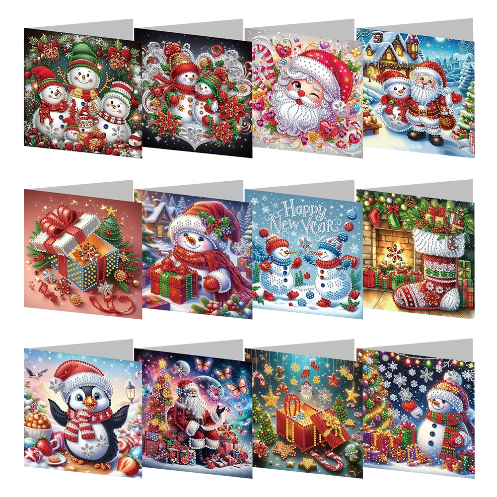 

4/6/8/12pcs DIY Diamond Painting New 2024 Christmas Card Festival Greeting Card 5D Handmade Diamond Embroidery Painting Kits