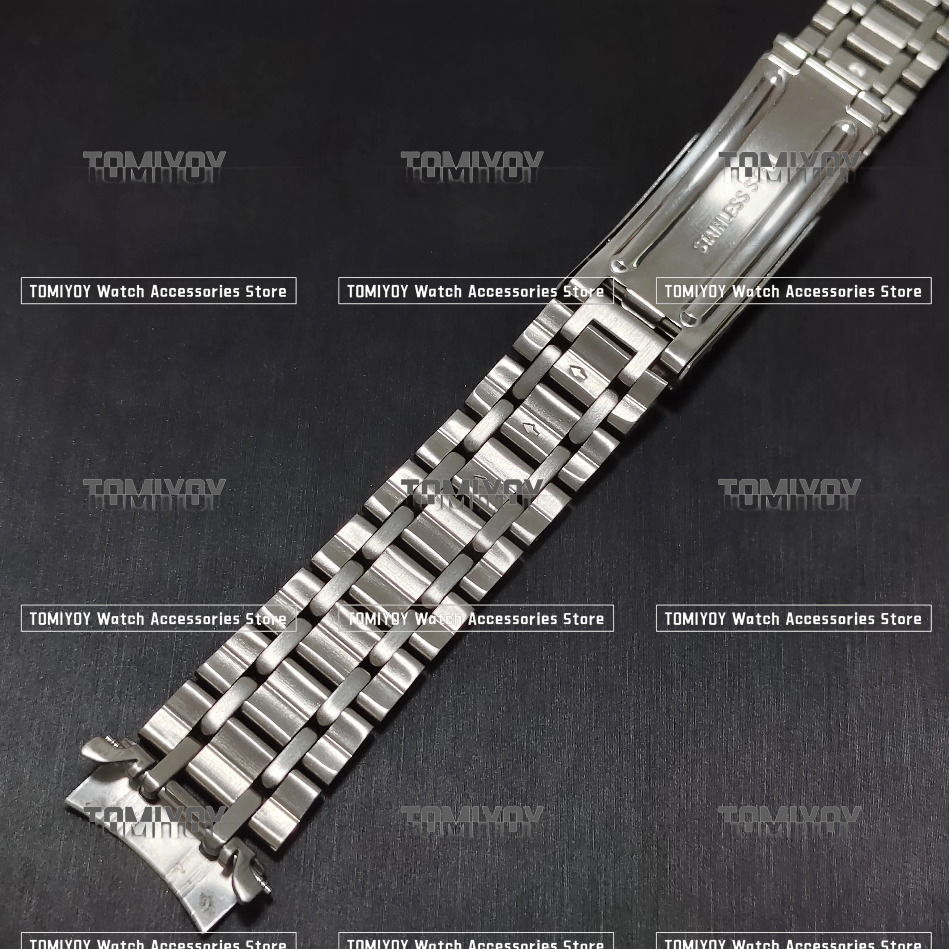 เหล็กเงินปลายโค้งแปรง jubilee นาฬิกา vintage สร้อยข้อมือ Fit สําหรับ Seiko 6139-6010 6012 6019 นาฬิกา