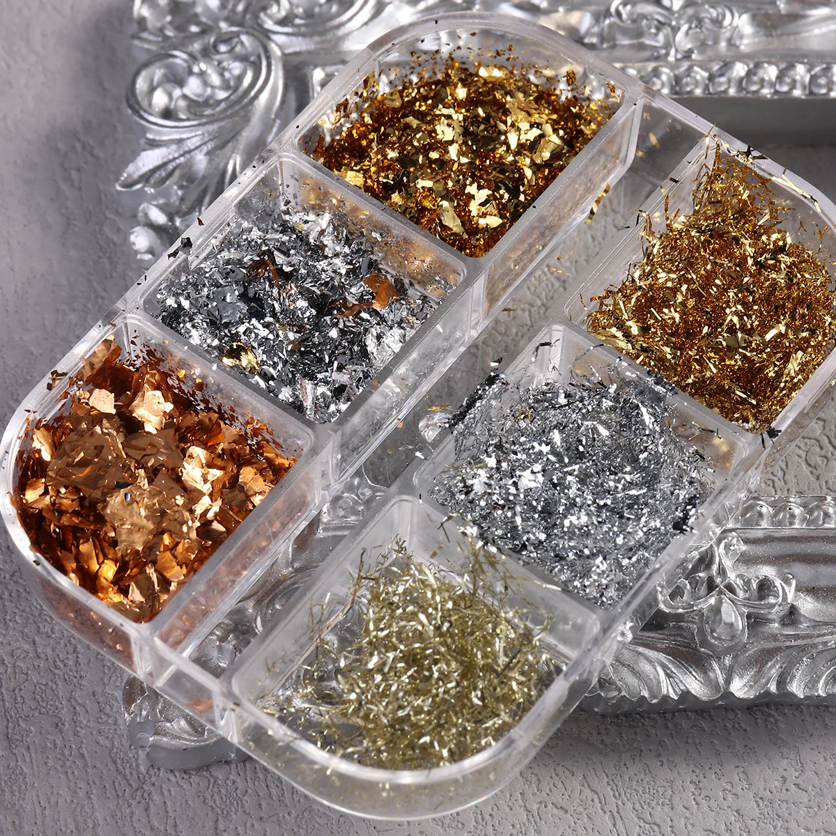 Foglia di alluminio Nail Art Paillettes Oro Argento Fiocchi Lamina irregolare Adesivo Filo Decor Fascino fai da te Paillettes Bonzer Sparkle Accessorio