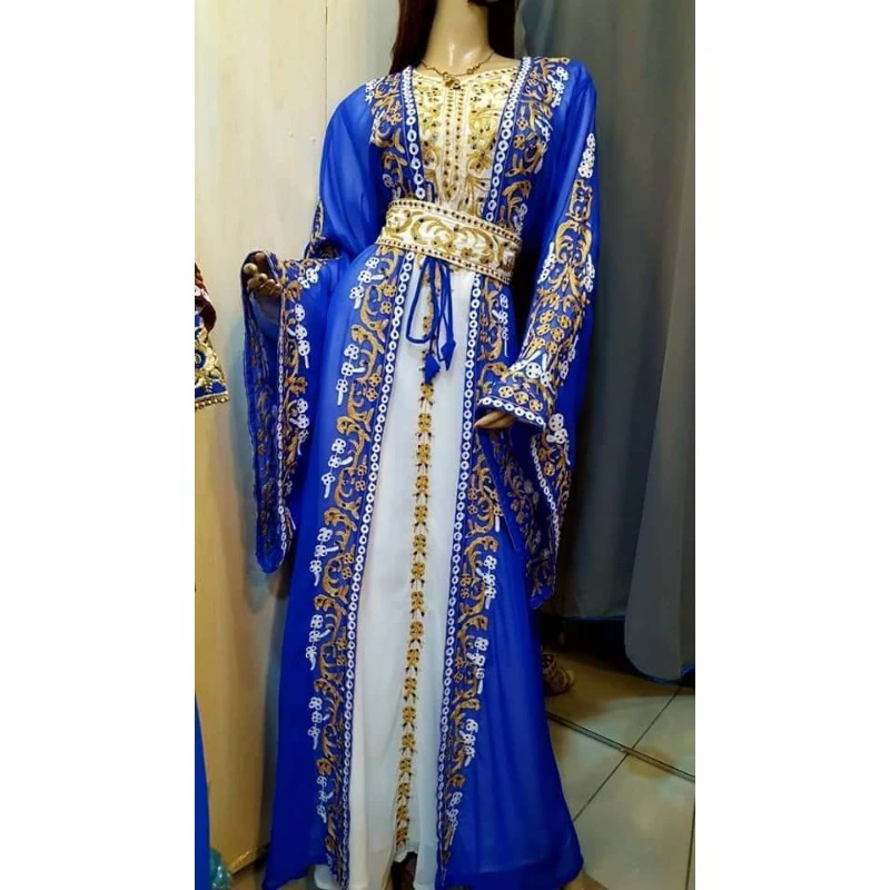 

Royal Blue Dubai Moroccan Kaftan Georgette Dress Jilbab Arabian Clothing Fashion Trends