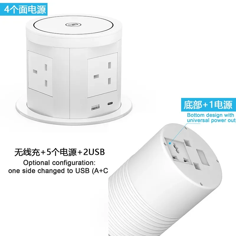 18W Wireless Fast Charging Pop Up Socket Desktop Concealed Pneumatic Lifting Outlet German European Standard Office Power Hub