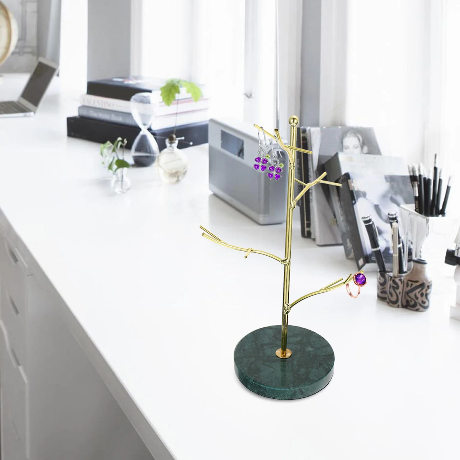 

1Pcs Marble Tree Shape Jewelry Rack Necklace Organizer Durable Alloy Desktop Jewelry Hanging Tree Display Stand