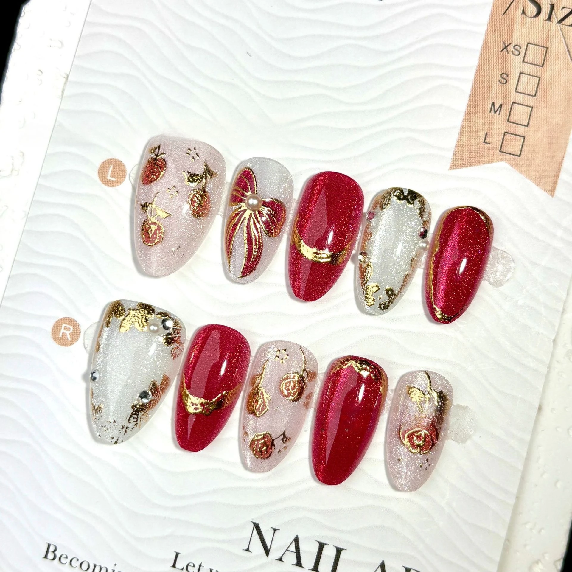 

24PCS Almond with Bow French Design Press on Nails False Nails Valentine's Day Glossy Sweet Cool Cat Eye Manicure Fake Nails 네일