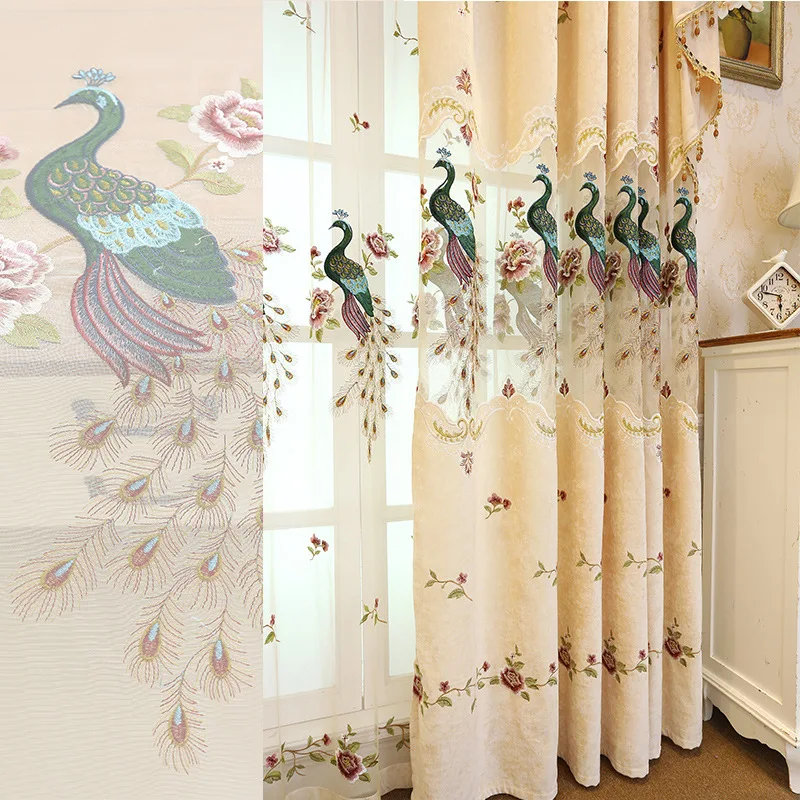 

Embroidered Hollow Rice Peacock High-end European Style Thickened Cashmere Curtains for Living Dining Room Bedroom