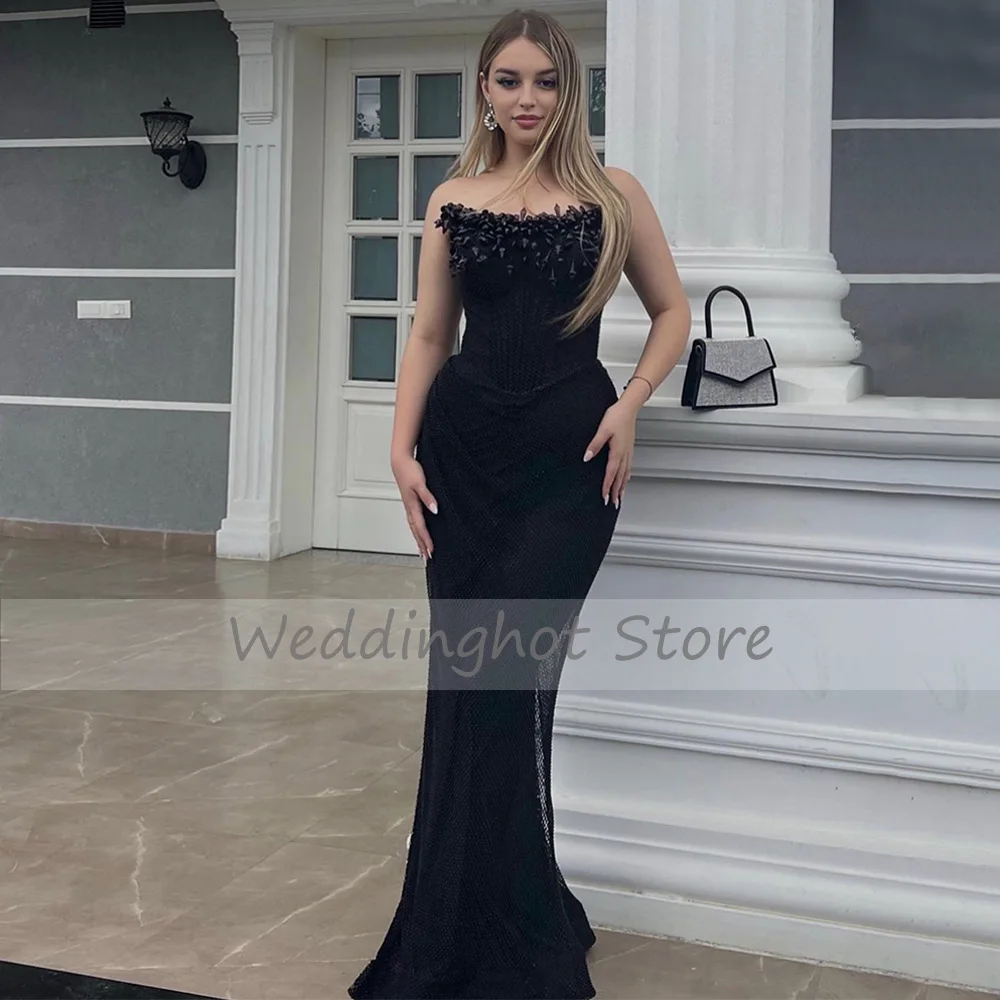 Black Mermaid Evening Dress Long Strapless Elegant Women's  Party Gows 2023 Trumpet Backless Sleeveless Luxury Prom 