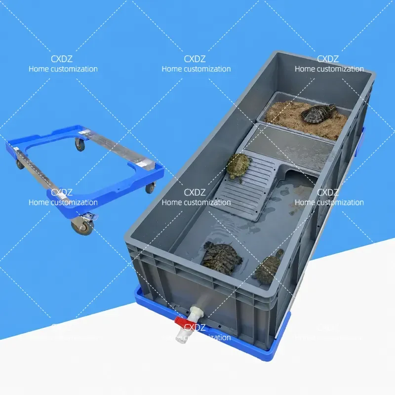 Plastic Turtle Tank with Cart and Sand Table Rectangular Ecological Pond Box for Household Pet Reptile Habitat Aquarium