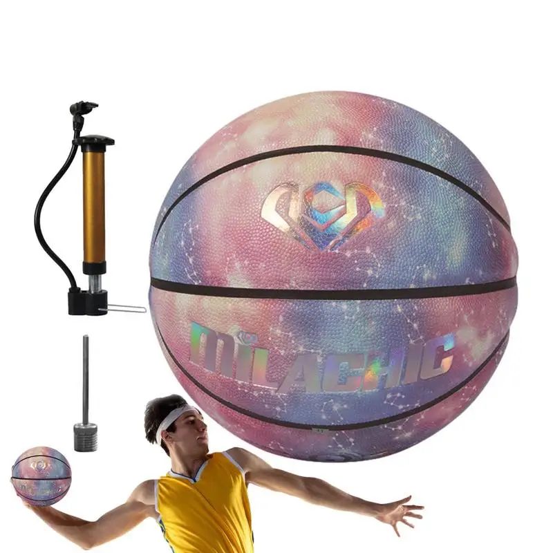 

New Adult and Children's Wear-resistant Holographics Glowing Basketball with Size 7 PU Soft Leather for Outdoor Training