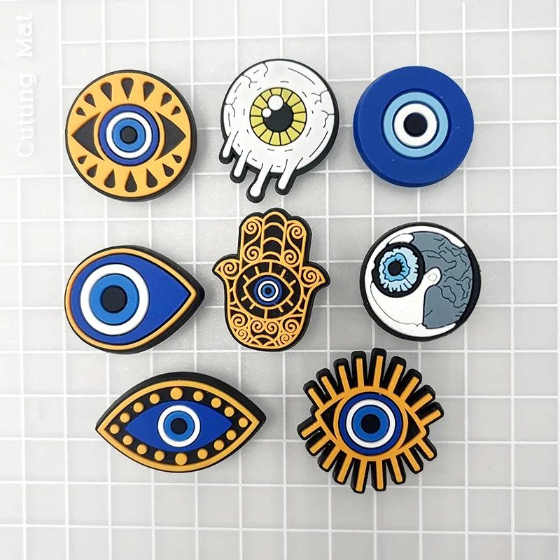 Single Sale 1Pcs Evil Eyes PVC Shoe Charms Accessory Shoe Upper Pins Buckle Decorations Badge Kids Gifts