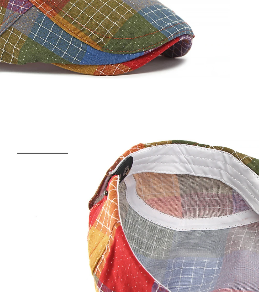 HT5115 Baskenmütze Frühling Sommer Sonnenhut für Männer und Frauen Retro Karierte Künstler-Malermütze Verstellbare Ivy Flat Cap Baskenmützen – Detail 5