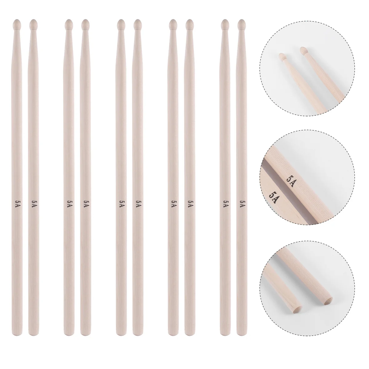 

5Pairs Maple Wood 5a Drum Sticks Professional Band Practice Concert Beginner Musician Drumsticks Maple Drum Sticks