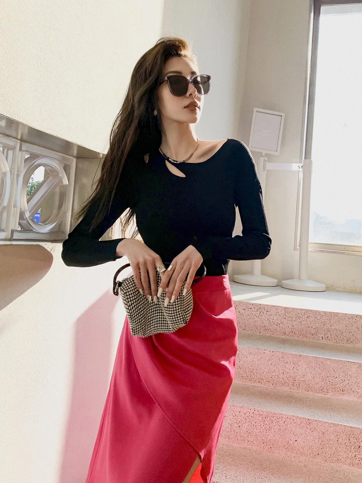 

Garbociaga Two-Way Wear Mixed Fiber Thin Knitwear Top Women's Spring Commute Sle Long Sve Regular Length Pure Color