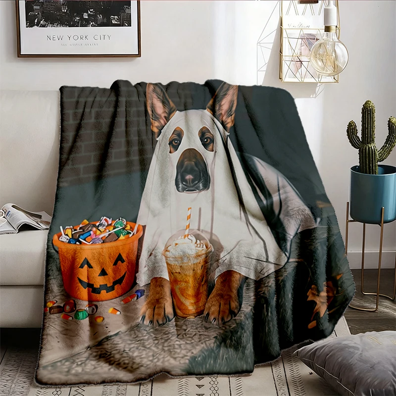 German Shepherd Dog Halloween Flannel Blanket, Iced Coffee Dog Mom Flannel Throw, Funny Mothers Day Gifts
