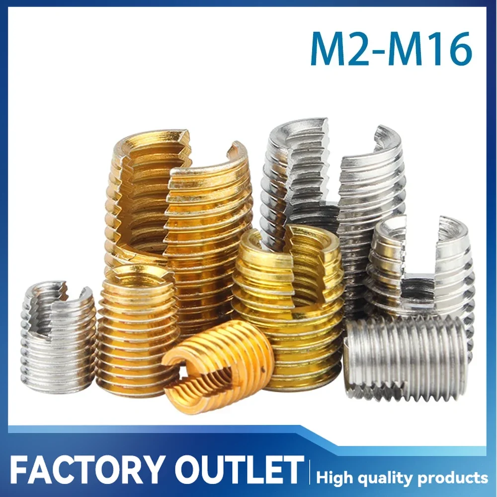 2-10Pcs M2 M2.5 M3 M4 M5 M6 M8 M10 M12 M14 M16 Self Tapping Thread Insert Screw Bushing Slotted Type Thread Repair Inset