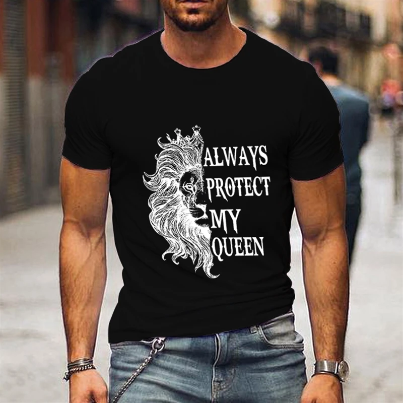 Harajuku Lion Leopard T Shirts Couple Honeymoon Outfits Always Protect My Queen Always Trust My King Tees Tops Men Women Shirt