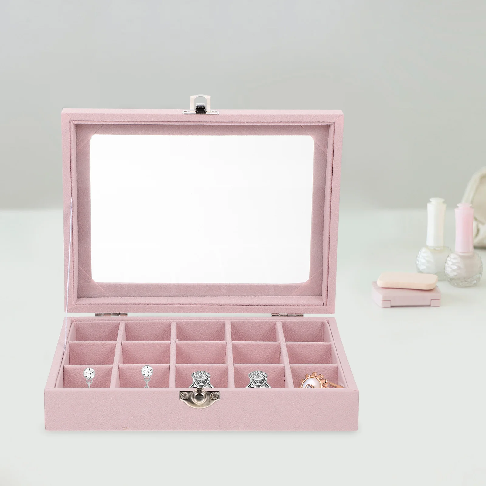 

1Pc Multi-Compartment Earring Display Box Jewelry Storage Case Velvet Glass Jewelry Organizer for Earrings Pendants Brooches