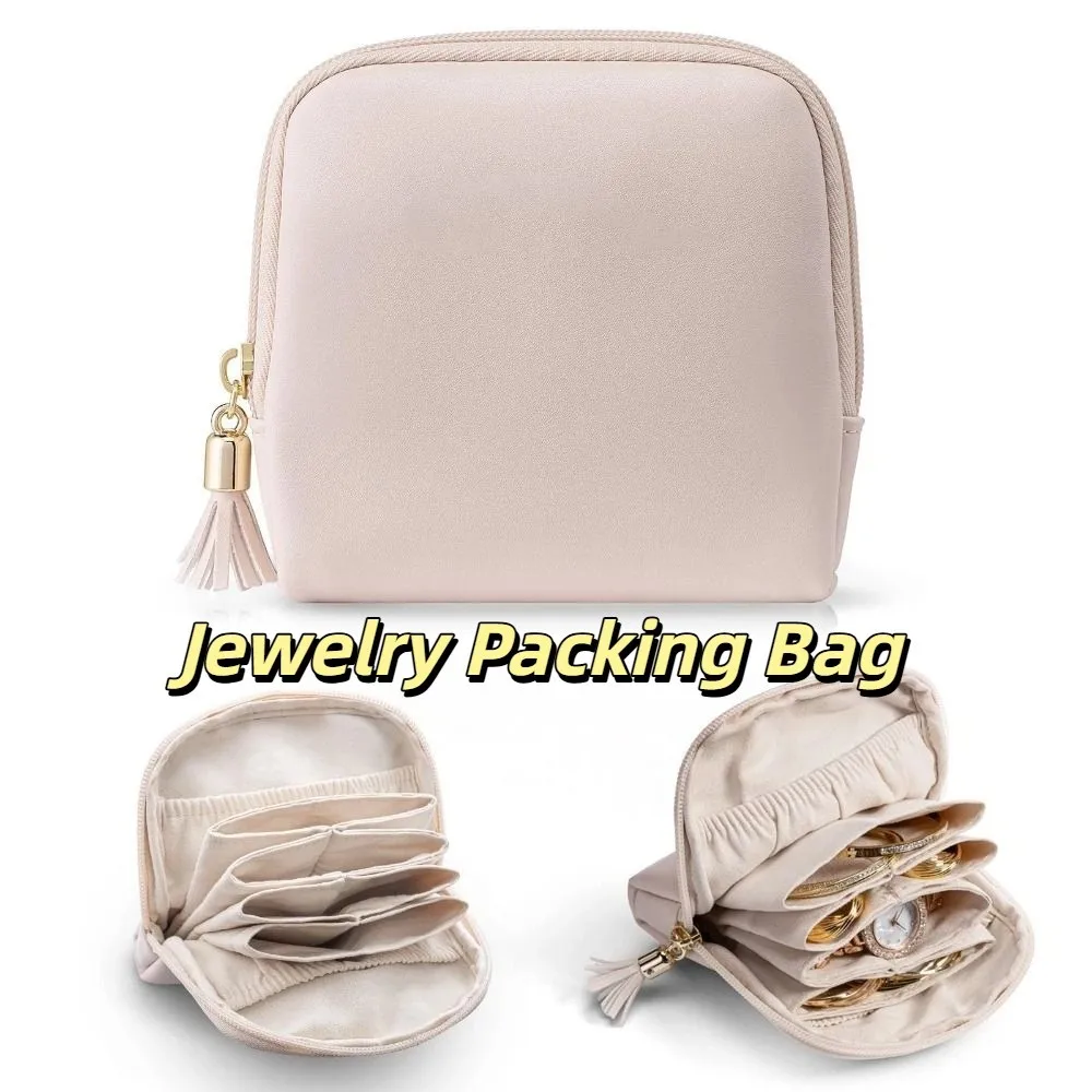 

Tassel Jewelry Packing Bag PU Leather Earrings Bracelet Jewelry Storage Case Organizer Large Capacity Mini Cosmetic Bag Gift