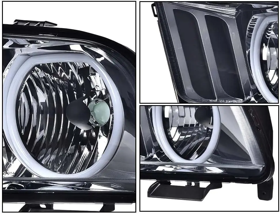 المصباح الأمامي، متوافق مع 2005-2009 Ford Mustang للمصابيح الأمامية للسائق وجانب الركاب، غطاء كروم بعدسة سموكي