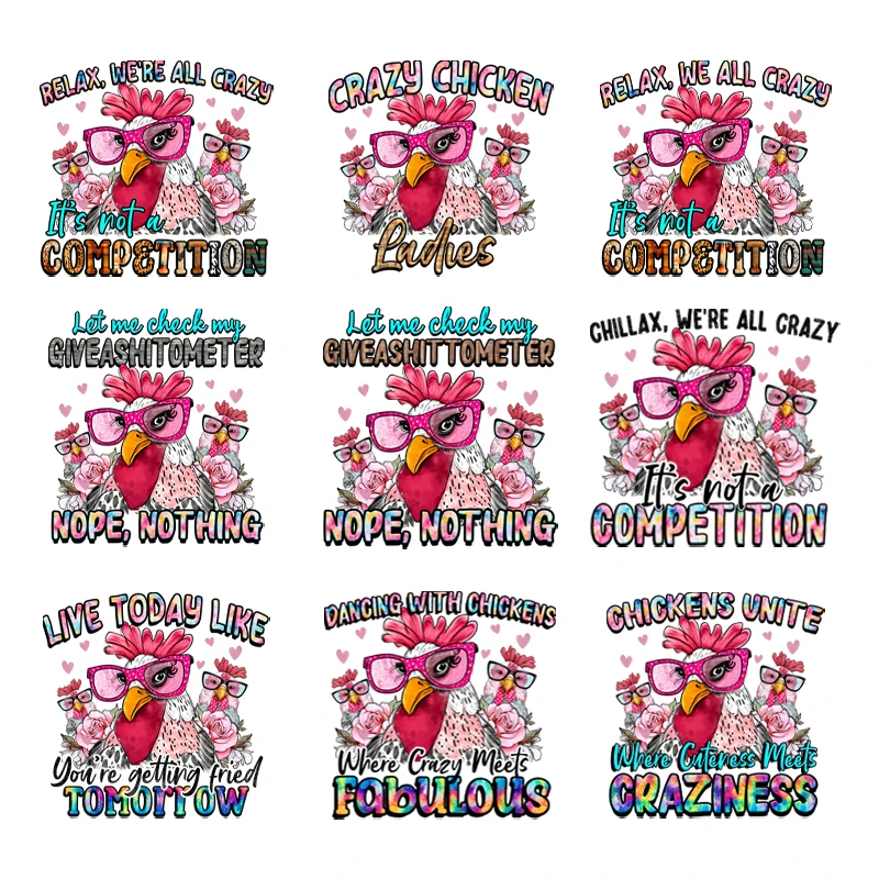 

Craziness Chickens Heat Iron On Patch On Clothing Pink Funny Chickens Animals Thermals Transfer Sticker Patches
