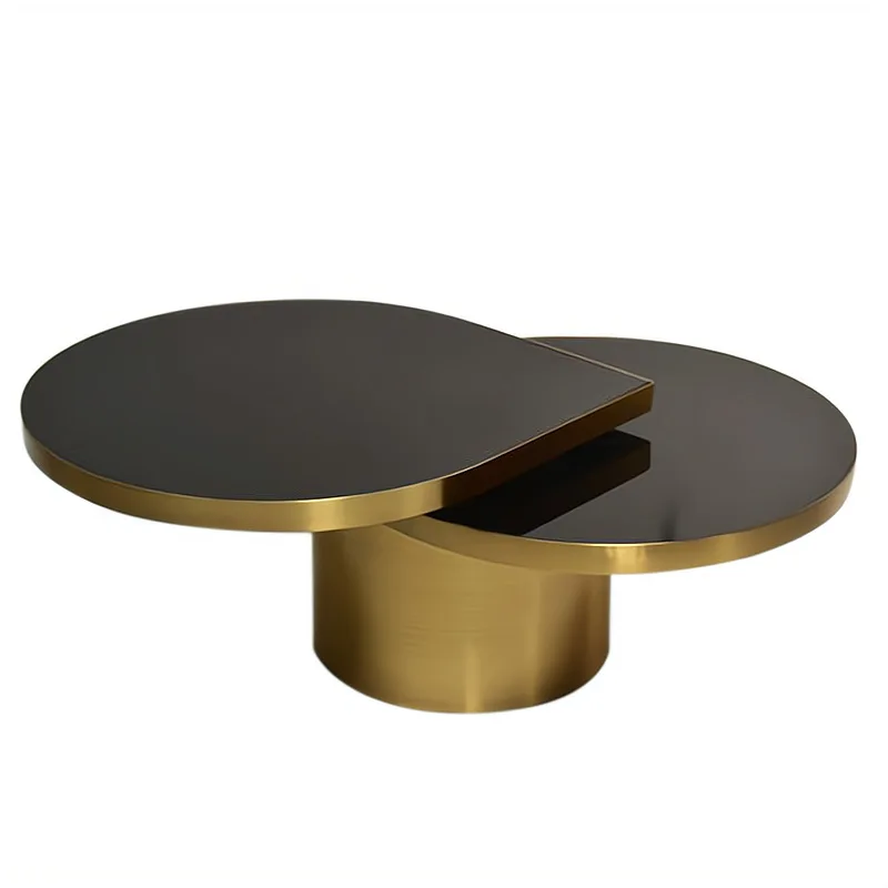 

Light luxury multi-functional rotating coffee table Modern simple double glass stainless steel coffee table