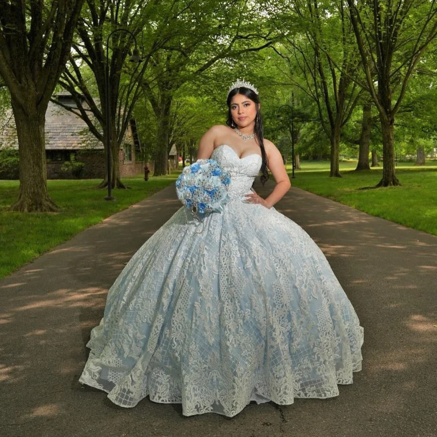 Customized Blue Quinceanera Dresses 2024 Ball Gown Sweetheart Lace Appliques Beaed Sweet 15 16 Dresses Vestidos De 15 Años YQD65