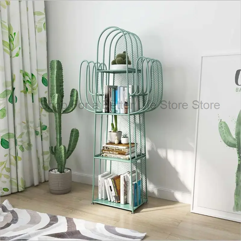 Creative Art Bookshelf Home Furnishing Picture Book Rack Cactus Iron Multi-layer Storage Cabinet simple Floor Shelves