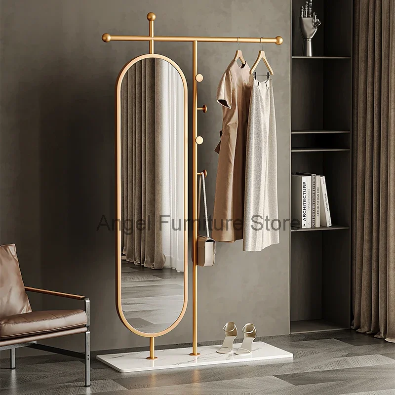 Percheros con espejo para dormitorio, organizador de pie, Perchero de Metal minimalista, Perchero abierto de suelo, muebles para el hogar