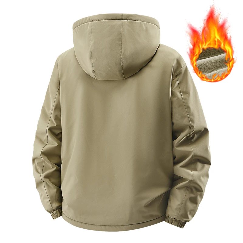 Men's Outdoor Fleece Lined Thickened Winter Jacket Climbing Clothes Windproof Cold Proof Workwear Coat Casual Fashion Urban S...