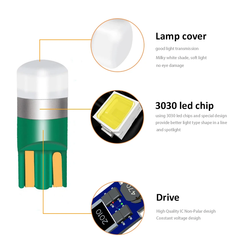 자동차 번호판 램프 돔 독서등, T10 LED W5W, 매우 밝은 자동차 인테리어 부품 전구, 6000K 흰색, 12V, 2 개, 4 개