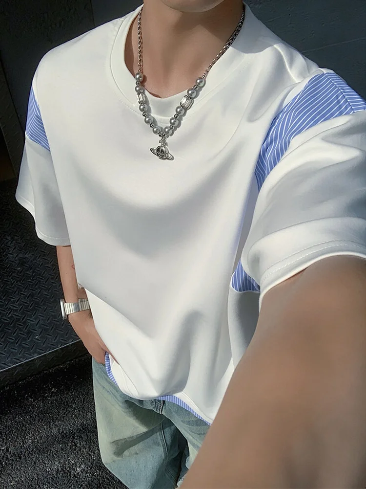 

American Sle Mo Two-Piece T-irt Men's Summer Faion Heavyweight 260g Mamba Cotton Loose Casual f Sve Top