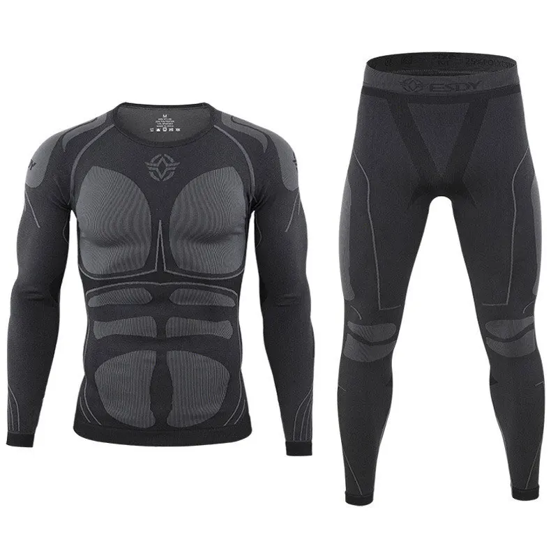 Men GYM Suits Pro Compression Sports Fitness Sets Workout Exercise Jogging Hiking Top Long Tee Shirts + Running Tights Tracksuit