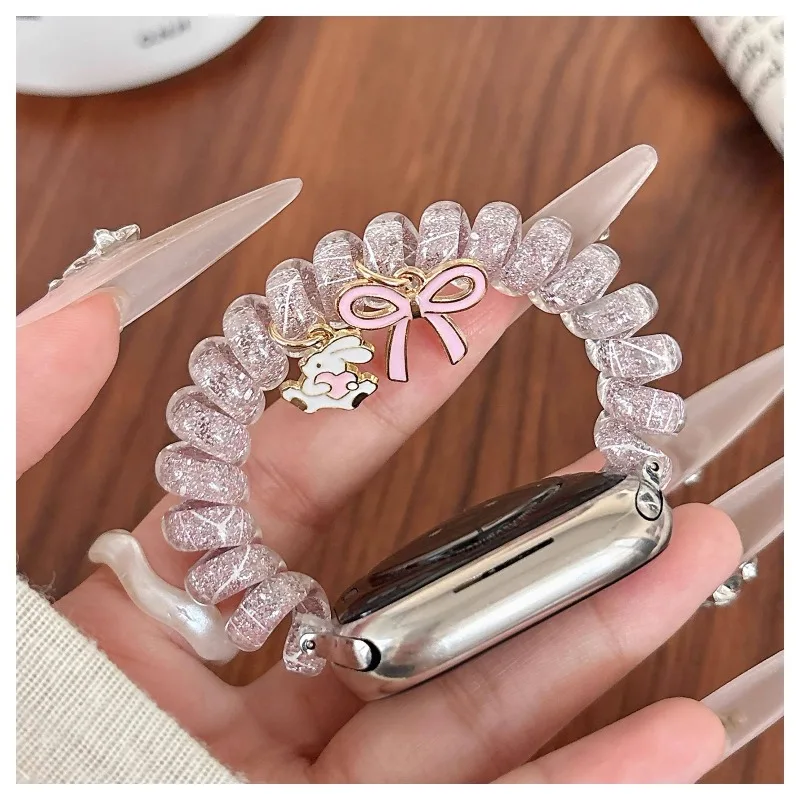 Elastic Phone Strap for Apple Watch Band 49mm 46 45 44 42 41 40 38mm Sparkling Bow Bracelet iWatch Series 12 11 10 9 8 7 6 5 4