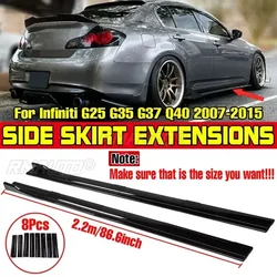 High Quality ABS 2.2m Side Skirts Extension Rocker Splitters Diffuser Winglet Wings For Infiniti G25 G35 G37 Q40 2007-2015