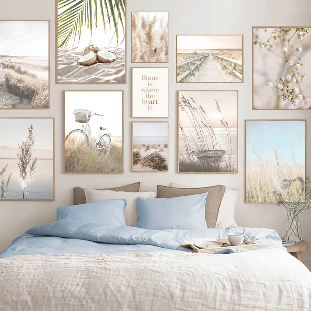 Coconut Posters Lake Canvas Painting Countryside Scenery Art Posters Beige Art Prints Nordic Wall Pictures Living Room Decor