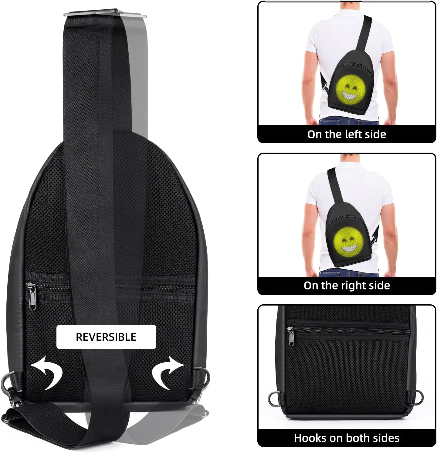 LED Crossbody Bag Sling Bag with LED Display Full Color Screen and Programmable DIYOutdoor Advertising Travel Sling Backpack Men