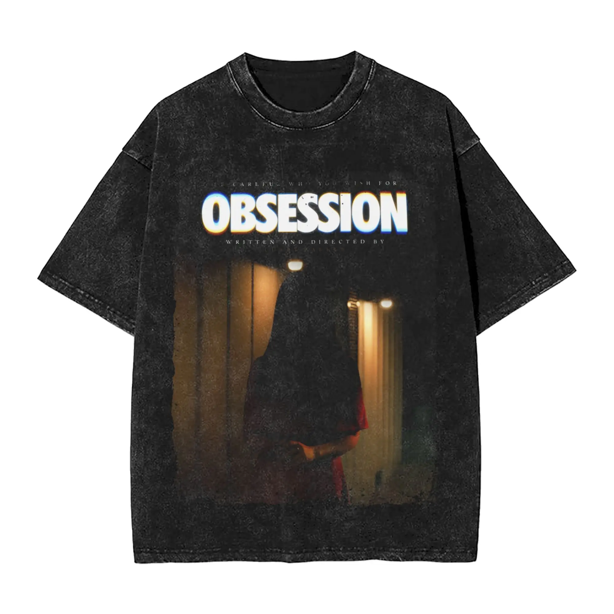T-shirt délavé style film Obsession, streetwear, mode hip-hop, pour hommes et femmes, 100% coton, imprimé Harajuku